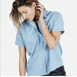 Everlane chambray crop button down shirt sleeve sz s